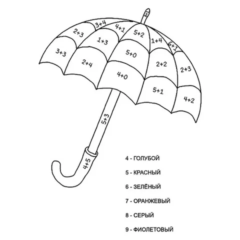 Раскраска «Зонтик (сложение до 10)»