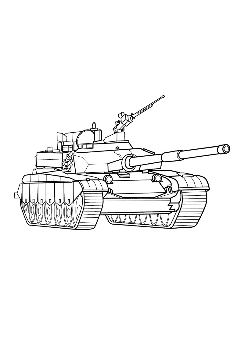 Раскраска «Эскиз военного танка» — чёрно-белый контурный рисунок для печати
