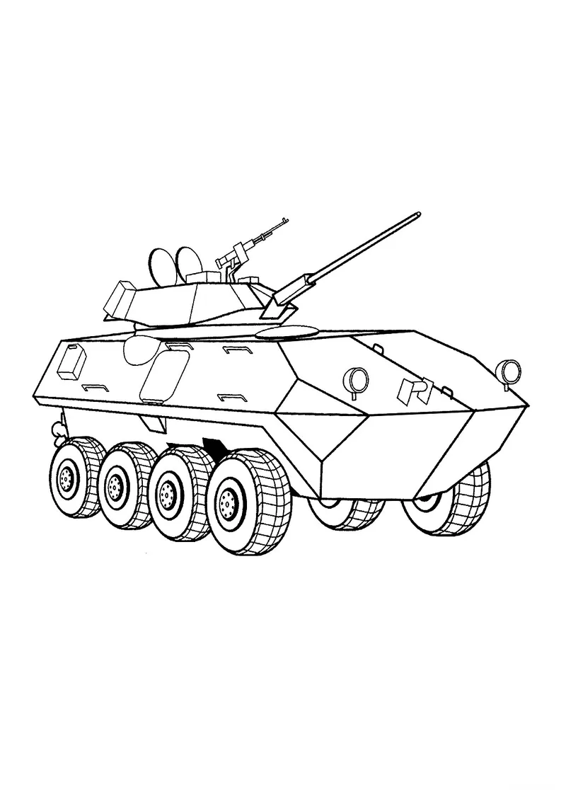 Раскраска «Швейцарский БТР LAV-25 Пиранья» — чёрно-белый контурный рисунок для печати