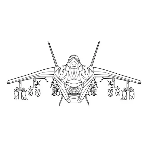 Раскраска «Военный самолёт с ракетами»